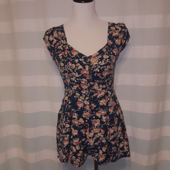 tie up back floral romper dress